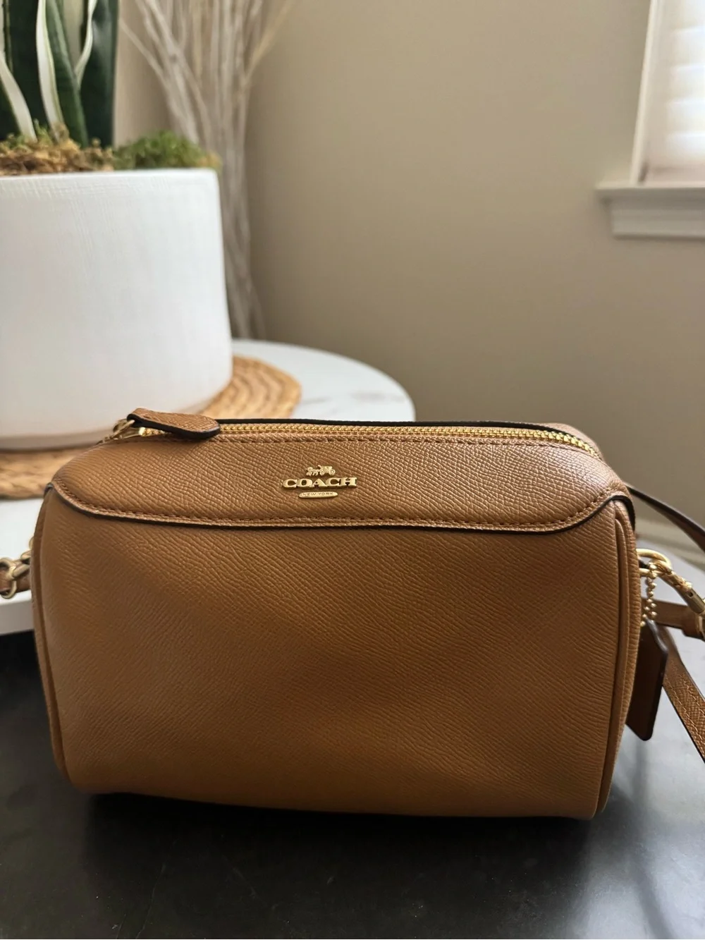 Coach Cognac Pebbled Leather Crossbody Bag